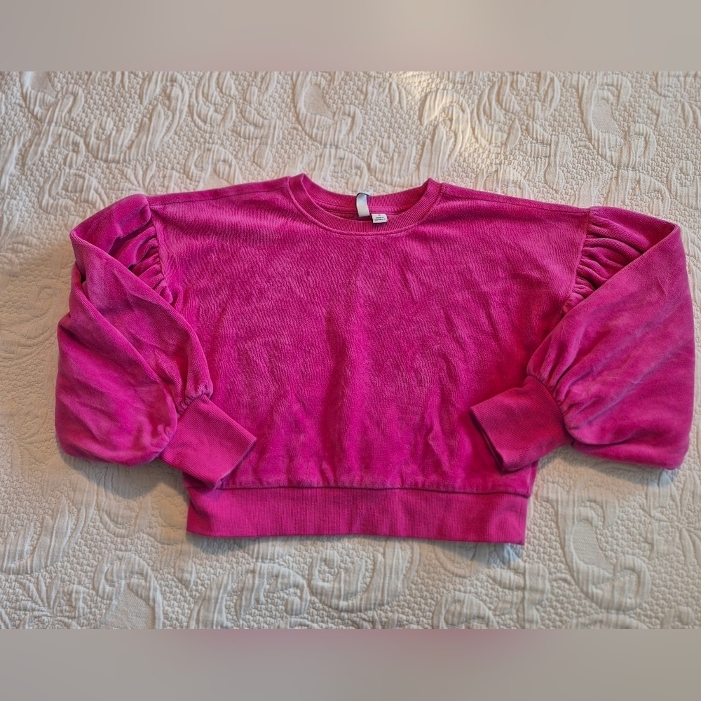 Janie and Jack girls size 10 pink velour pouffy sleeved top